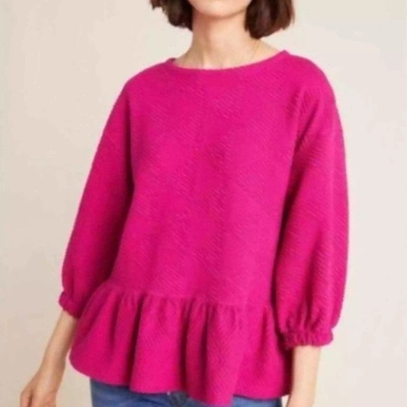 Maeve Tops - Maeve by Anthropologie Mikayla XS Pink textured top peplum